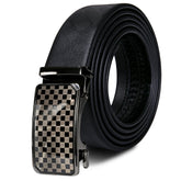 Leather Ratchet Belt 1 3/8" Adjustable For Men Black Plaid Metal Buckle Fit Dress Casual